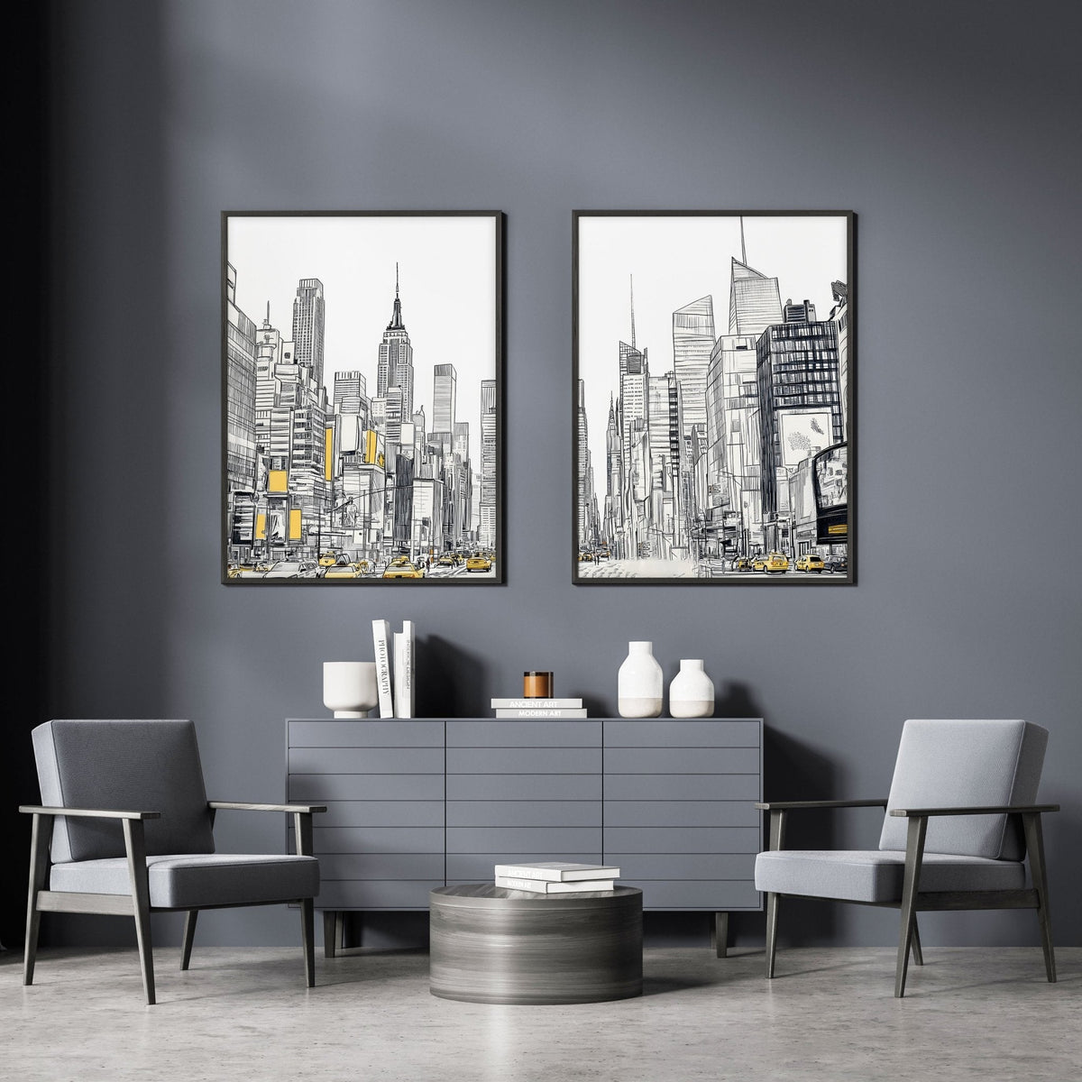 Wall Decor For Hallway | Set of 2 Urban Skyscrapers Wall art Prints