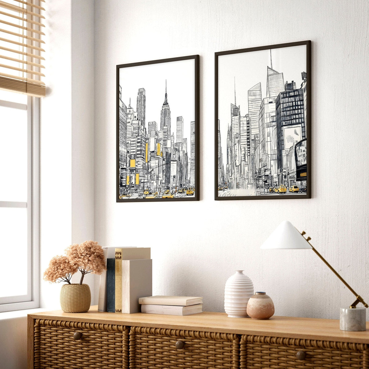 Wall Decor For Hallway | Set of 2 Urban Skyscrapers Wall art Prints