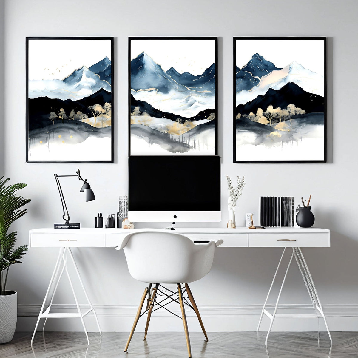 Office Decor Ideas – Set of 3 Teal Scandi Wall Art Prints