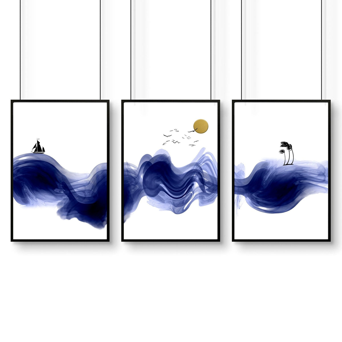 Nautical Wall Art Set of 3 Prints | Blue Wave Decor
