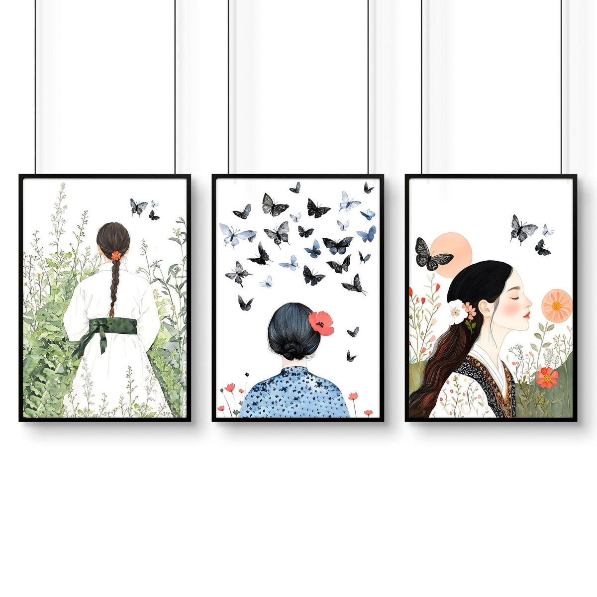 Wall Picture Gallery | Set of 3 Boho Women Wall art Prints