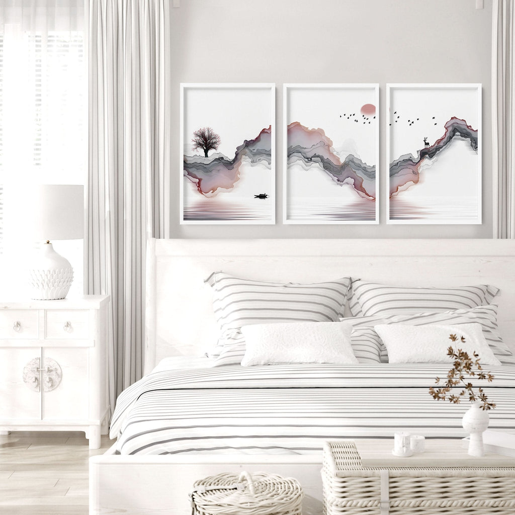 Wall pictures for bedrooms | set of 3 Japanese wall art