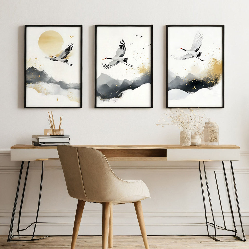 Wall Pictures Hanging | Set of 3 Asian Inspired Wall art Prints