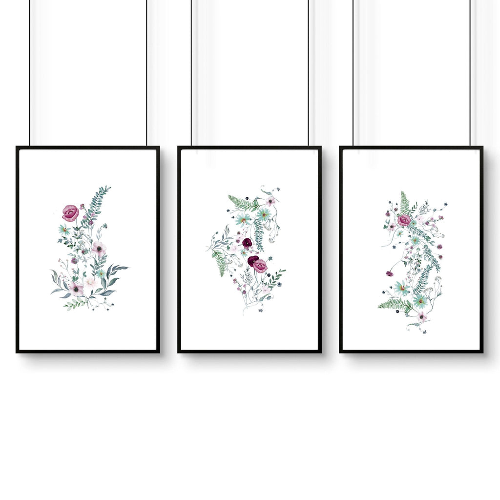 Wall prints bathroom | set of 3 Shabby Chic art prints