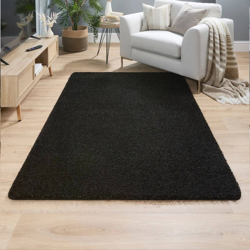 Washable Black Shaggy Rug - MOOAZAA
