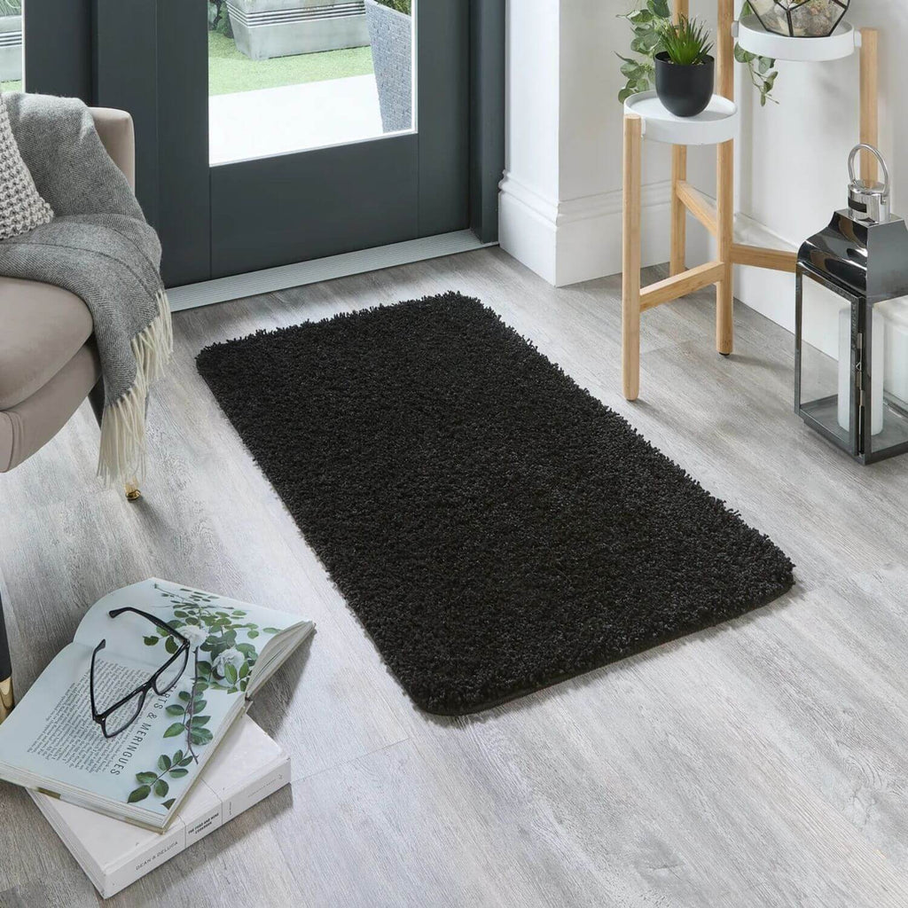 Washable Black Shaggy Rug - MOOAZAA