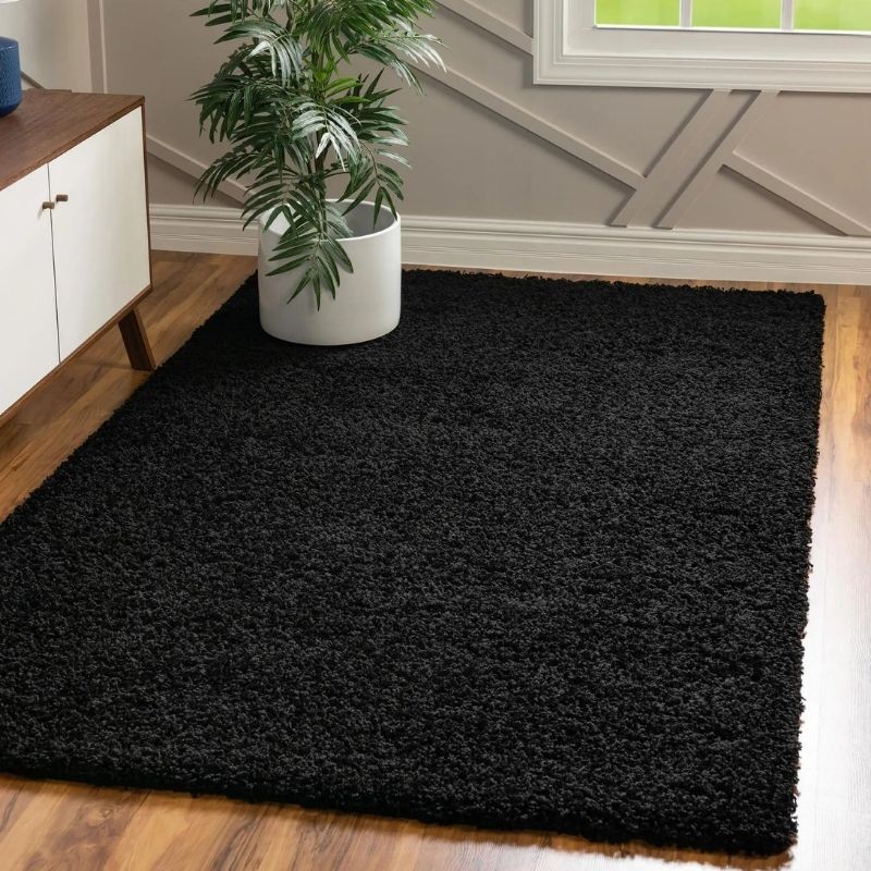 Washable Black Shaggy Rug - MOOAZAA