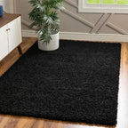 Washable Black Shaggy Rug - MOOAZAA