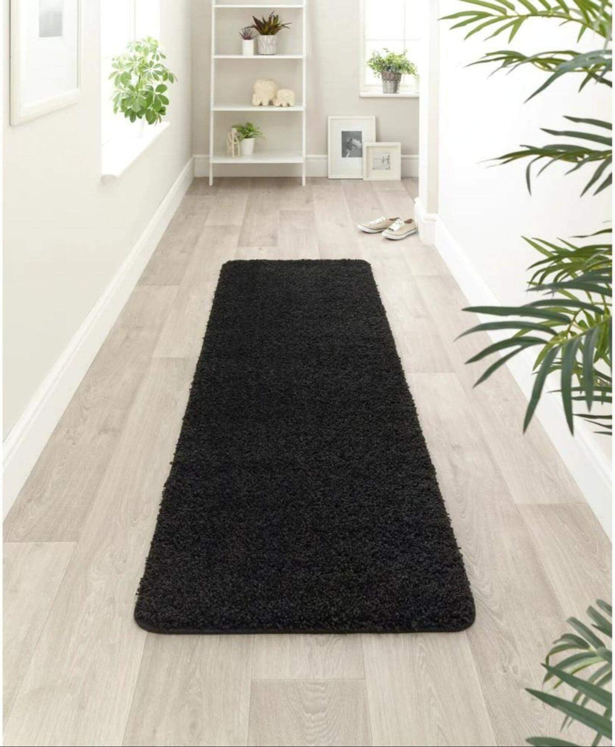 Washable Black Shaggy Rug - MOOAZAA
