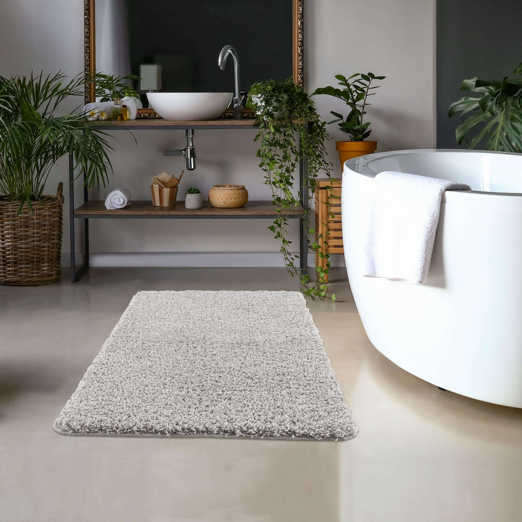 Washable Ghost Grey Shaggy Rug - MOOAZAA