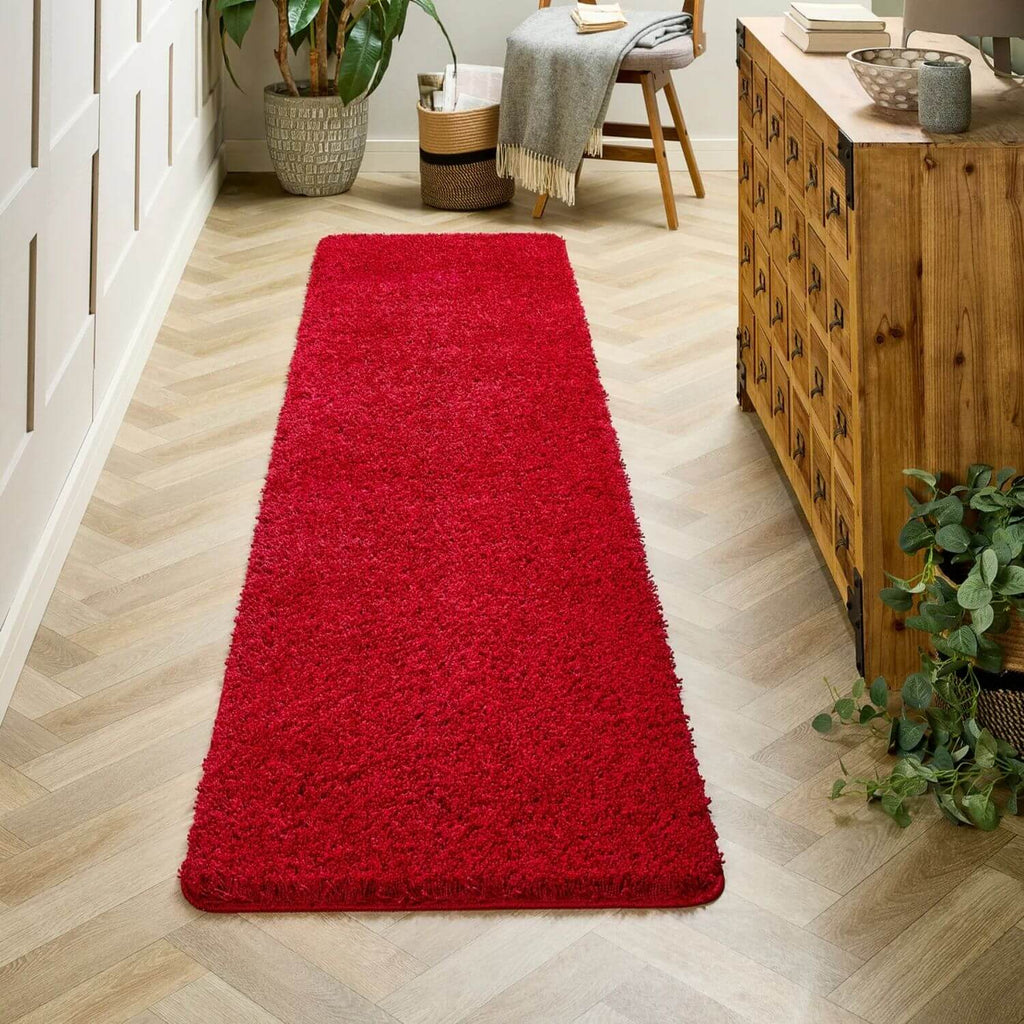 Washable Red Shaggy Rug - MOOAZAA