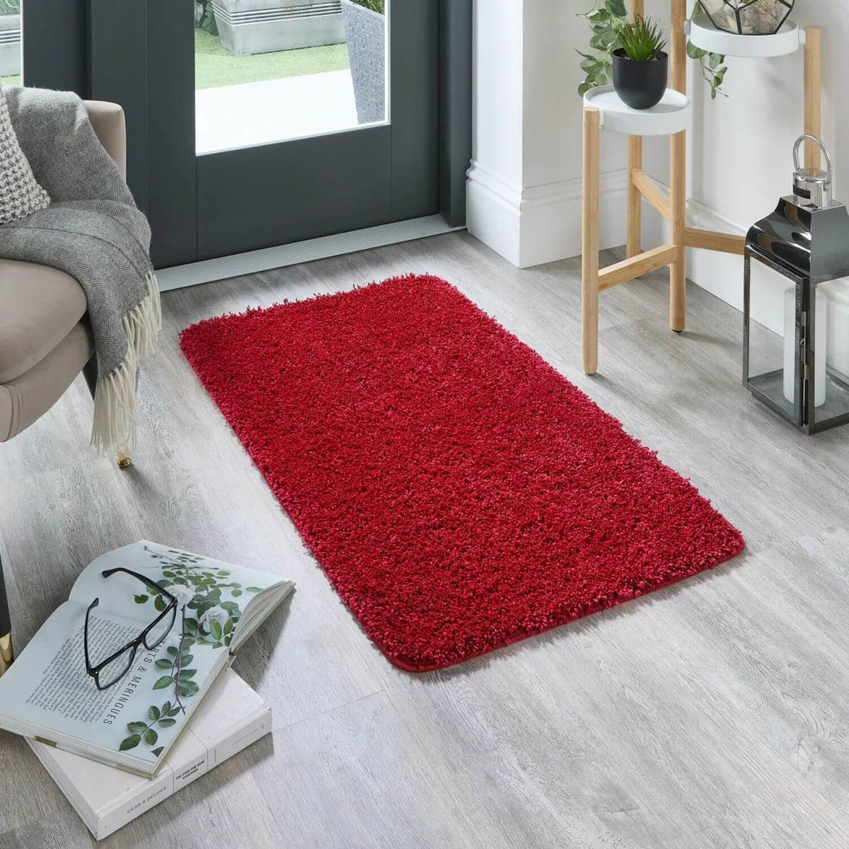 Washable Red Shaggy Rug - MOOAZAA