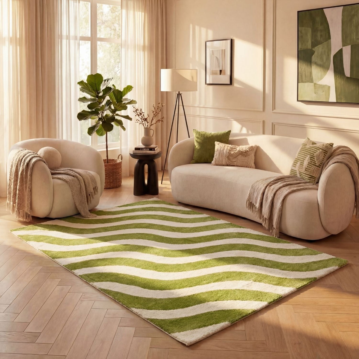 Joli Wave Green & White Rug