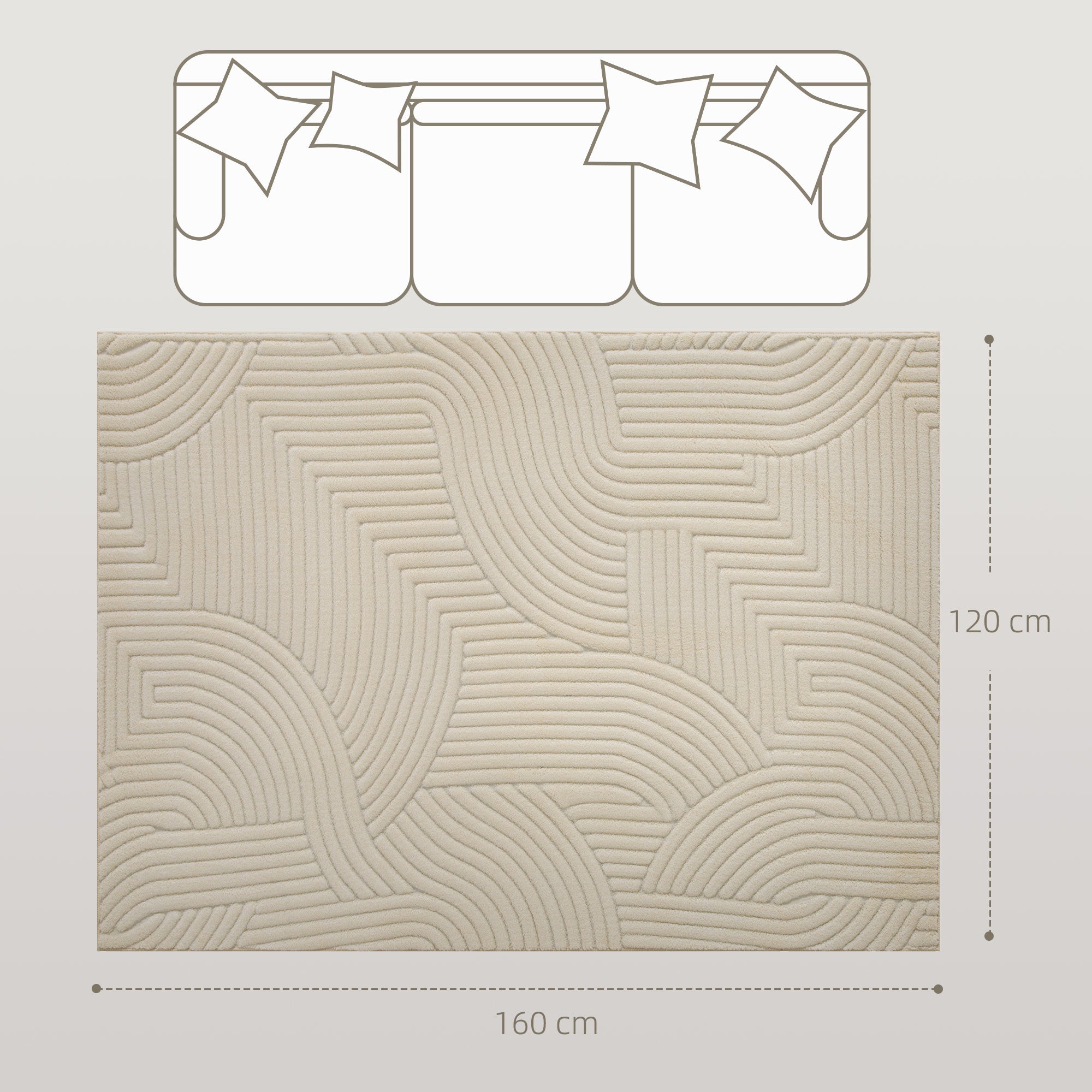 HOMCOM Modern Geometric Rug, Thick Plush, Non-Slip, 160 x 120 cm – Cream, Living Room/Bedroom/Office