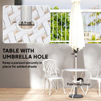 Outsunny 3 Pieces Garden Bistro Set, Cast Aluminium Outdoor Dining Set with 2 Chairs and Round Table with Parasol Hole, White