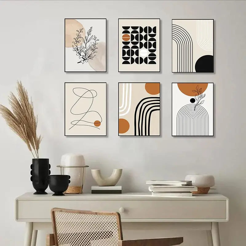 6pcs Boho Abstract Wall Art Prints – Modern Geometric Set