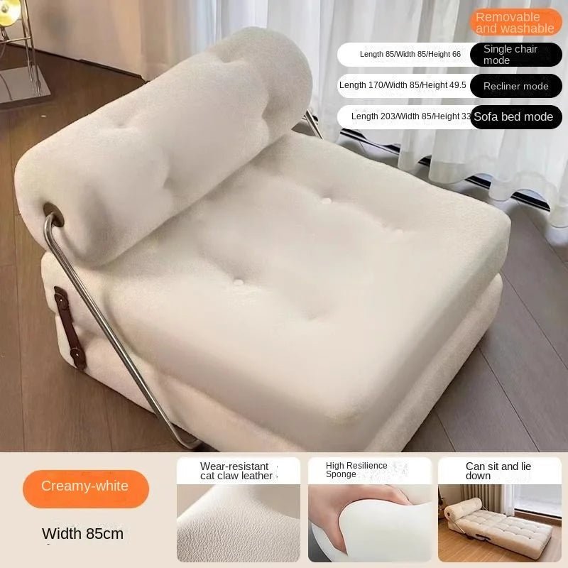 Creamy-white inflatable chair with multiple modes on a wooden floor.