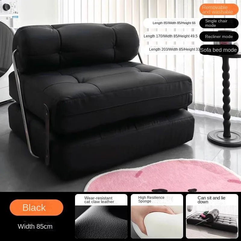 Black recliner chair with various modes displayed on a white background